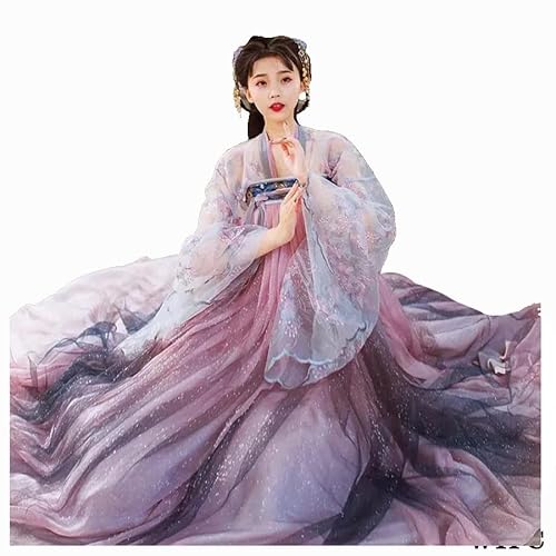 HIMKSRE Kostüm Chinesische traditionelle Kleidung Hanfu Frauen Student Fee Prinzessin Tanzshow Kleidung Tang System Chiffon Gradienten Kleider(Arrive Chest,L) von HIMKSRE