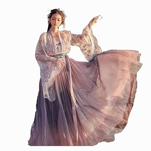 HIMKSRE Kostüm Chinesische traditionelle Kleidung Hanfu Frauen Student Fee Prinzessin Tanzshow Kleidung Tang System Chiffon Gradienten Kleider(Arrive waist,L) von HIMKSRE