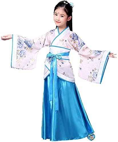 HIMKSRE Mädchen Damen Hanfu Kleid Sets Alten Chinesischen Stil Retro Elegante Damen Mädchen Prinzessin Kleid Tang-anzug(Blue2,100) von HIMKSRE