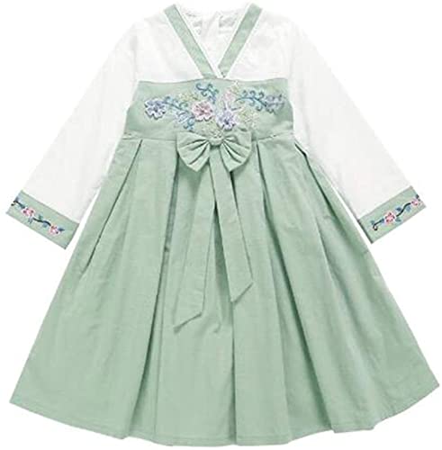 HIMKSRE Mädchen Hanfu Kleid Schleife Super Fee chinesischen Stil Kostüm Langarm bestickt Tang-Anzug(Green3,120) von HIMKSRE