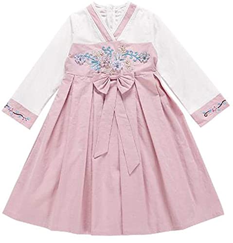 HIMKSRE Mädchen Hanfu Kleid Schleife Super Fee chinesischen Stil Kostüm Langarm bestickt Tang-Anzug(Pink5,130) von HIMKSRE