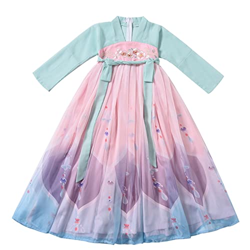 HIMKSRE Mädchen Stickerei HanFu Prinzessin Geburtstag Party Tanz Kleid for Kinder Traditionelle Kinder Lange Hochzeit Abendkleid(110) von HIMKSRE