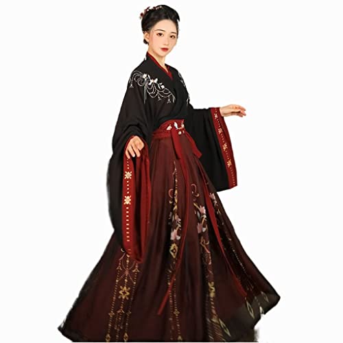 HIMKSRE Traditionelles Hanfu-Kostüm aus China – Tanzkleidungsset der Tang-Dynastie for Damen, Kleid aus der alten Han-Dynastie, orientalischer Prinzessinnenrock(Black1,L) von HIMKSRE