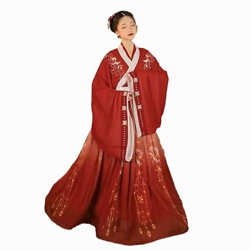 HIMKSRE Traditionelles Hanfu-Kostüm aus China – Tanzkleidungsset der Tang-Dynastie for Damen, Kleid aus der alten Han-Dynastie, orientalischer Prinzessinnenrock(Red1,L) von HIMKSRE