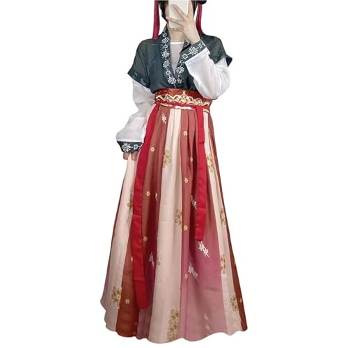 HIMKSRE Traditionelles chinesisches Hanfu-Kostüm for Damen aus der Tang-Dynastie, altes traditionelles Kostüm, Outfit for Bühnenauftritte(Blue/Red1,L) von HIMKSRE