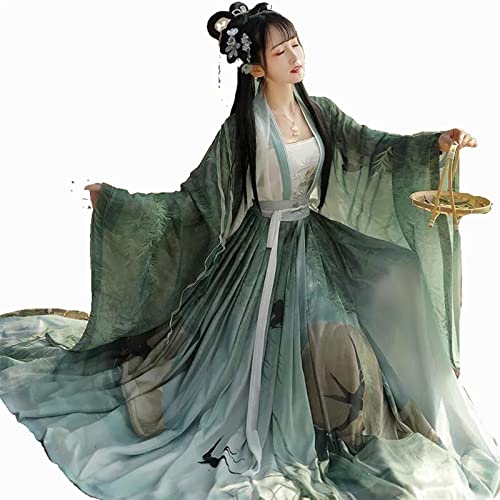 HIMKSRE Traditionelles chinesisches Kostüm - 4-teiliges Damenkostüm im chinesischen Stil, Hanfu, Tang-System, Show-Set for junge Mädchen(Green1,XL) von HIMKSRE