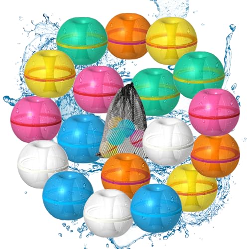 18 Stück Wiederverwendbare Wasserbomben Wasserballons, Schnell befüllbare Silikon Spritzbälle, Selbstdichtender Wasserspritzball, Outdoor Sommerspaß Wasserspielzeug für Party, Familienspiel von HIMS