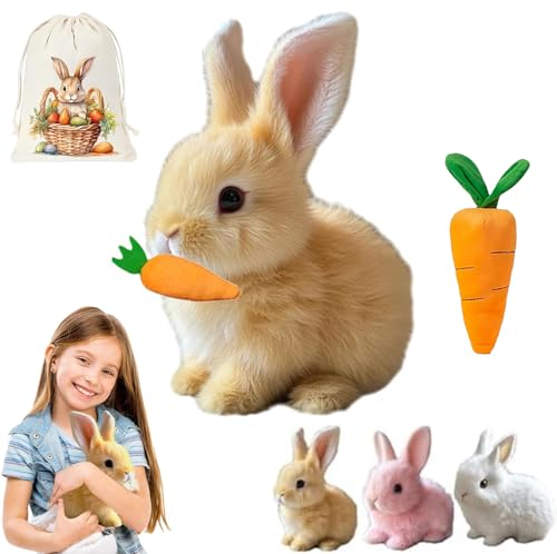 Bunby - My Realistic Bunny Toy, 2025 Neu Hüpfendes Kaninchen, Interaktives Elektronisches Hase Kuscheltier mit Geräuschen Bewegungen Wackeln, Osterhase Kuscheltier mit Geschenktasche (Braun-A) von HIMS