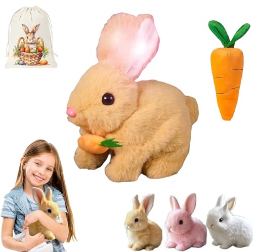 Bunny - Mein Realistisches Kaninchenspielzeug, 2025 Neu Hüpfendes Kaninchen, Interaktives Hase Kuscheltier mit Geräuschen Bewegungen Wackeln, Bunby Realistic Bunny Toy, Osterhase Kuscheltier (Braun-B) von HIMS