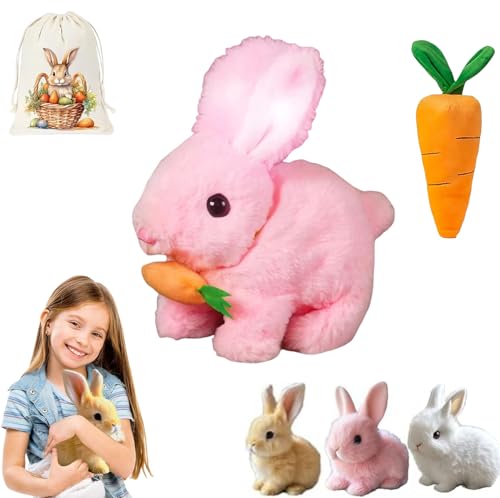 Bunny - Mein Realistisches Kaninchenspielzeug, 2025 Neu Hüpfendes Kaninchen, Interaktives Hase Kuscheltier mit Geräuschen Bewegungen Wackeln, Bunby Realistic Bunny Toy, Osterhase Kuscheltier (Rosa-B) von HIMS