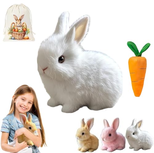 Bunny - Mein Realistisches Kaninchenspielzeug, 2025 Neu Hüpfendes Kaninchen, Interaktives Hase Kuscheltier mit Geräuschen Bewegungen Wackeln, Bunby Realistic Bunny Toy, Osterhase Kuscheltier (Weiß-A) von HIMS