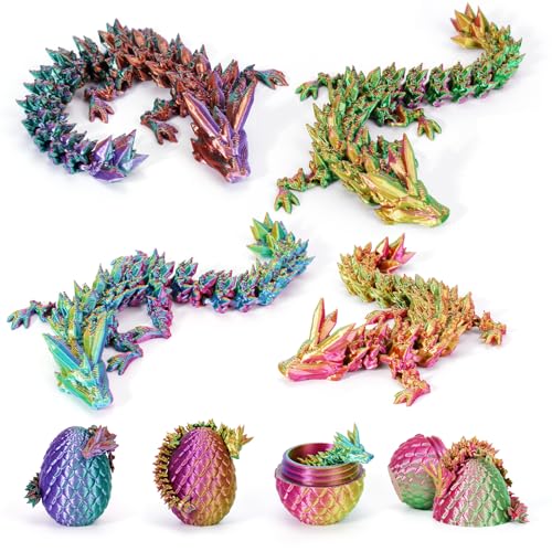 Dracheneier mit Drachen im Inneren, Mini-Drachenei-Set, beweglicher Drache, Mystery-Drachenei, Fidget-Spielzeug, Überraschung, 3D-gedruckte Tiere, Spielzeug-Set, 4 Stück von HIMS