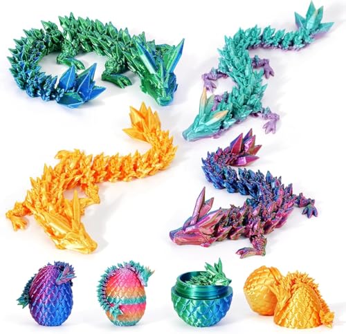 HIMS 4er Set 3D Gedrucktes Drachenei mit Drache, 3D Drachenfiguren im Drachenei, Ewegliche Gelenke Kristall Drachen Spielzeug, Überraschung Easter Dracheneier Wohnkultur von HIMS