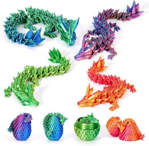 HIMS 4er Set 3D Gedrucktes Drachenei mit Drache, 3D Drachenfiguren im Drachenei, Ewegliche Gelenke Kristall Drachen Spielzeug, Überraschung Easter Dracheneier Wohnkultur von HIMS