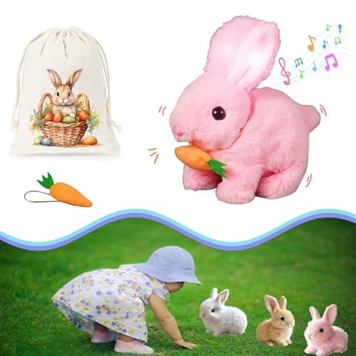 HIMS Bunny Mein Realistisches Kaninchen, Hüpfendes Kaninchen, Interaktives Kaninchen Spielzeug, Kuscheltier Hase Mit Geräuschen Bewegungen Ostergeschenke Kinder von HIMS