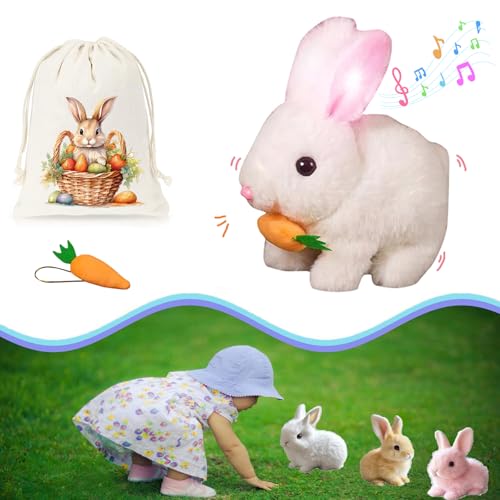 HIMS Bunny Mein Realistisches Kaninchen, Hüpfendes Kaninchen, Interaktives Kaninchen Spielzeug, Kuscheltier Hase Mit Geräuschen Bewegungen Ostergeschenke Kinder von HIMS