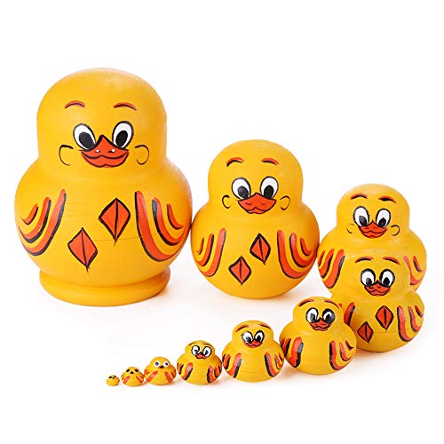 HIMS Russian Matryoshka 10 Pieces Yellow Wooden Duck Enten Matroschka Dolls für Kinder Schreibtischdekorationen für, Wohnzimmer, Bücherregale, Büros. von HIMS