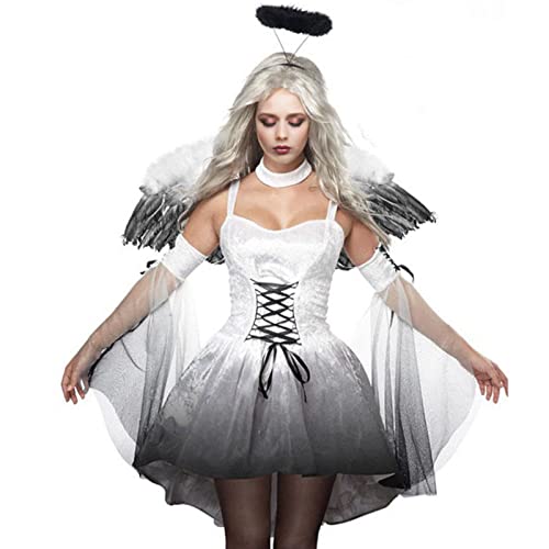 HINAA Gefallener Engel Kostüm Mädchen | Engelsflügel und Halo-Kleid Sexy Kostü,Evil Angel Dress für Erwachsene mit Halo für Halloween Weihnachten von HINAA