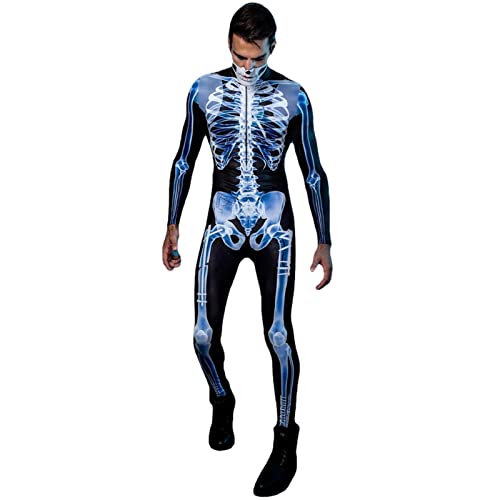 Halloween 3D Skelett Kostüm Overall für Damen Herren Digitaldruck Stretch Lange Ärmel Bodysuit Atmungsaktiv Bühnenaufführung Cosplay für Karneval Geburtstag Party Rollenspiel Kleidung von HINAA