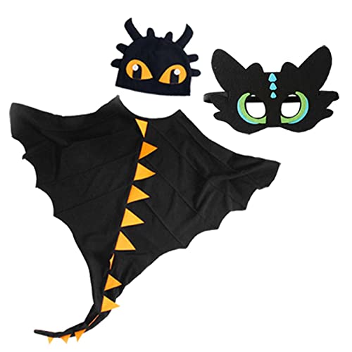 Kinder Drache Cosplay Kostüm Halloween Dinosaurier Kostüm Cosplay Outfit 3D Dreieck Flossen Design Umhang Filz Gesichtsbedeckung Hut für Karneval Geburtstag Party Rollenspiel Kleidung von HINAA