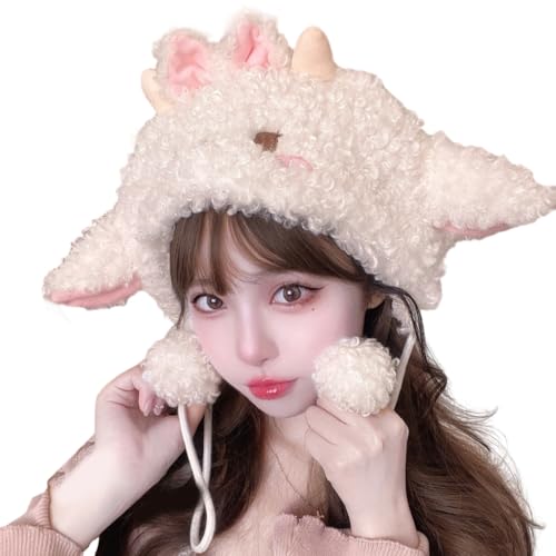 HINAYOSAN Cartoon Pelz-Lammhut Kopfbedeckung mit Ohr für Mädchen Cosplay Warme Winter Kopfbedeckung Cosplay Party Supplies von HINAYOSAN