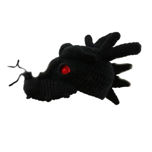 HINAYOSAN Handgefertigter Strickhut in Drachenkopf-Form, Weihnachten, Halloween-Dekoration, einzigartiger Hut für Erwachsene, Party, festlicher Hut von HINAYOSAN