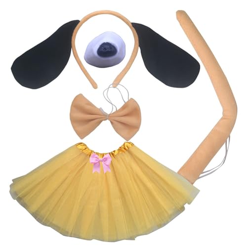 HINAYOSAN Hundekostüm-Set, Hundeohren, Stirnband, Schwanz, Schleife, Nase für Kinder, Halloween, Weihnachten, Cosplay-Kostüm, 4/5-teilig von HINAYOSAN