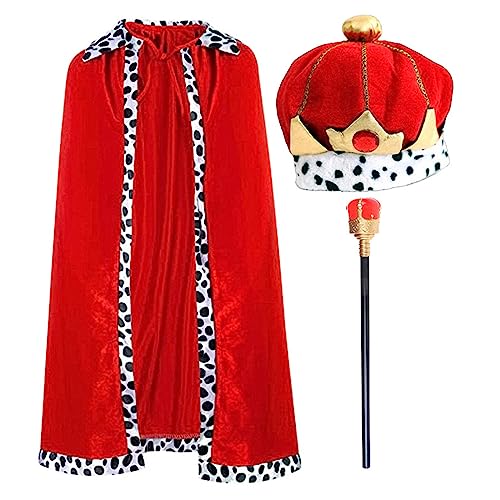 HINAYOSAN Kinder-König-Kostüm-Set, König, Umhang, Robe, roter Umhang, Kostüm für Kinder, Halloween, König, Prinz, Cosplay, Party, Verkleiden von HINAYOSAN