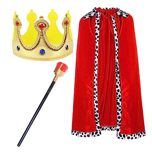 HINAYOSAN Kinder-König-Kostüm-Set, König, Umhang, Robe, roter Umhang, Kostüm für Kinder, Halloween, König, Prinz, Cosplay, Party, Verkleiden von HINAYOSAN