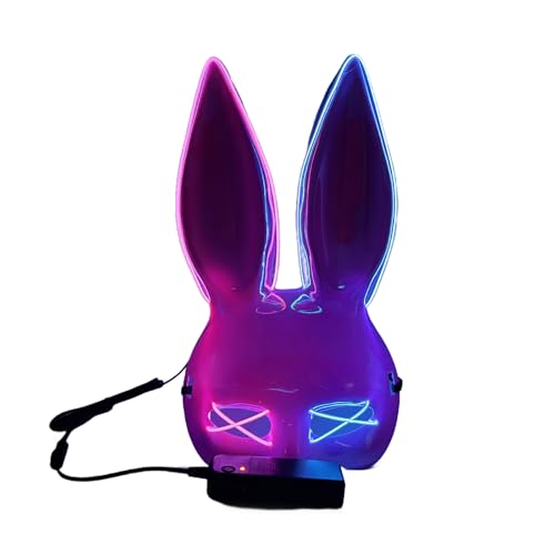 HINAYOSAN LED-beleuchtetes Kaninchen-halbes Gesicht, Halloween, LED-beleuchtetes Gesicht für Frauen, Halloween, Maskerade, Karneval von HINAYOSAN