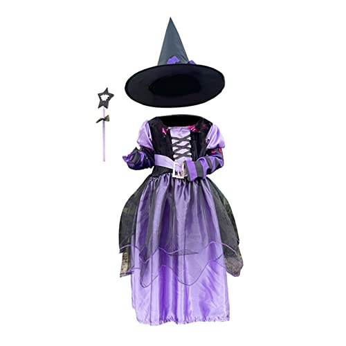 HINAYOSAN Märchenhaftes Hexenkostüm-Set für Mädchen, Halloween-Party, Verkleiden mit Hexenhut, Cosplay-Zubehör, Hexenkleid von HINAYOSAN