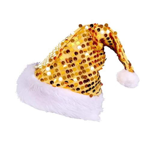 HINAYOSAN Pailletten-Weihnachtsmannmütze, dicker Plüsch-Kopfschmuck, weiße pelzige Krempe, für Weihnachtsfeiern, Cosplay-Zubehör von HINAYOSAN