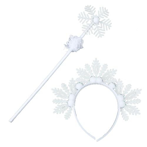 HINAYOSAN Schneeflocken-Kopfschmuck und Zauberstab-Set für verschiedene Party-Mädchen, Prinzessinnen-Stirnband und Stab, Cosplay-Kostüm, Haarreifen-Set von HINAYOSAN