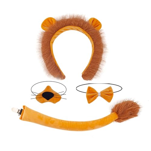 HINAYOSAN Tier-Kostüm-Set für Kinder, Mädchen, Stirnband, Plüschschwanz, Fliege, Pfoten, Handschuhe, Tutus, Tiere, Cosplay, Zubehör, Halloween-Party von HINAYOSAN