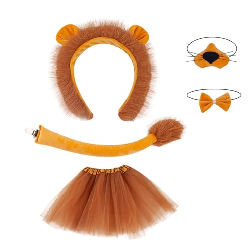 HINAYOSAN Tier-Kostüm-Set für Kinder, Mädchen, Stirnband, Plüschschwanz, Fliege, Pfoten, Handschuhe, Tutus, Tiere, Cosplay, Zubehör, Halloween-Party von HINAYOSAN