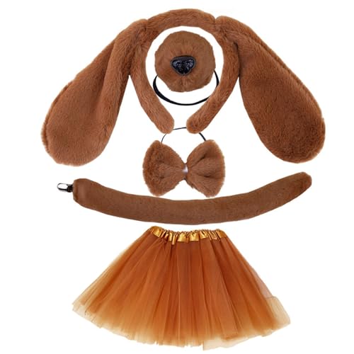 HINAYOSAN Tierohr-Stirnband für Kinder, gepunktetes Hunde-Stirnband/Fliege/Schwanz, Bühnenanzug für Kinder, Halloween, Cosplay, Party, Kostüm-Set von HINAYOSAN