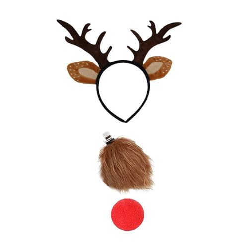 HINAYOSAN Weihnachtliches Hirschkostüm für Damen und Mädchen, Weihnachten, Hirsch-Ohr, Hirschschwanz, Nasenrock, Halloween, Amimal-Outfit, Zubehör von HINAYOSAN