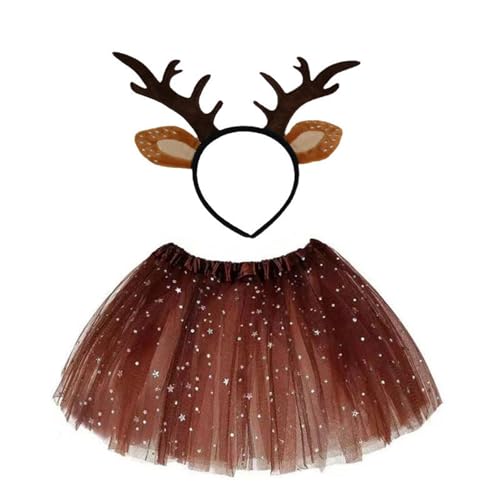 HINAYOSAN Weihnachtliches Hirschkostüm für Damen und Mädchen, Weihnachten, Hirsch-Ohr, Hirschschwanz, Nasenrock, Halloween, Amimal-Outfit, Zubehör von HINAYOSAN