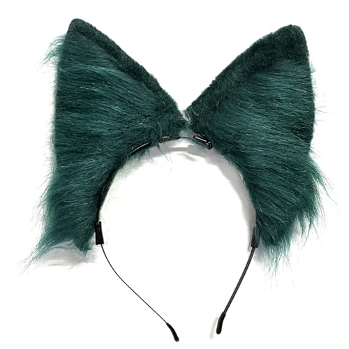 HINAYOSAN Wolf Ohr Stirnband Schwanz Mädchen Cosplay Zubehör Ohren Grün Fursuit Maskerade Halloween Cosplay Party von HINAYOSAN