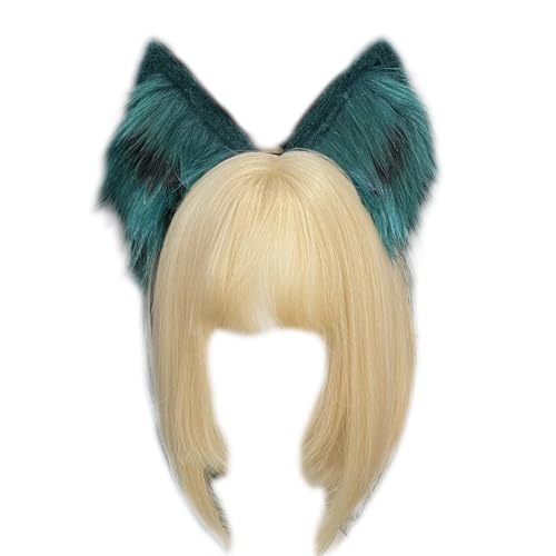 HINAYOSAN Wolf Ohr Stirnband Schwanz Mädchen Cosplay Zubehör Ohren Grün Fursuit Maskerade Halloween Cosplay Party von HINAYOSAN