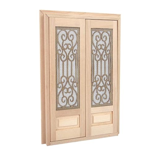 Klassische 1/12 Puppenhäuser Miniatur-Doppelschirmtür, unlackierte Möbelfigur für Wohnzimmer, Dekoration Klassische 1/12 Puppenhäuser Miniatur-Doppelschirmtür, unlackierte Möbelfigur für Wohnzimmer, Dekoration von HINAYOSAN