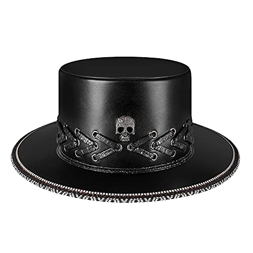 HINGTAT Halloween Cosplay Kostüm Requisiten Retro Arzt Hut PU Leder Schwarz Flat Top Hexe Magic Hat von HINGTAT