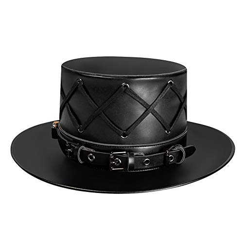 HINGTAT Halloween Cosplay Kostüm Requisiten Retro Arzt Hut PU Leder Schwarz Flat Top Hexe Magic Hat von HINGTAT