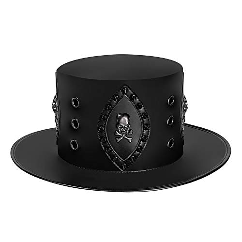 HINGTAT Halloween Cosplay Kostüm Requisiten Retro Arzt Hut PU Leder Schwarz Flat Top Hexe Magic Hat von HINGTAT