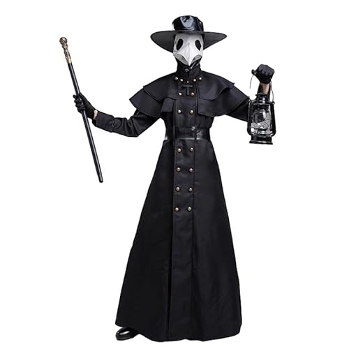 HINGTAT Plague Doctor Steampunk-Kostüm-Set für Erwachsene, Halloween-Kostüm, Renaissance, Mittelalter, Cosplay, Outfit, Maske, Hut-Set (L-Größe) von HINGTAT