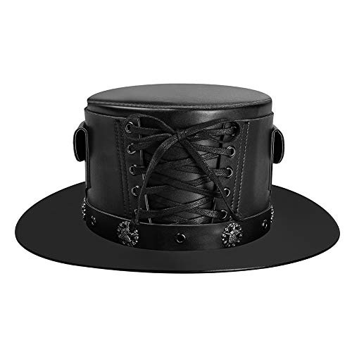 HINGTAT Steampunk Pest Arzt Hut PU Leder Schwarz Flat Top Flame Magic Hut für Kostüm Damen Herren Prop Halloween Cosplay von HINGTAT