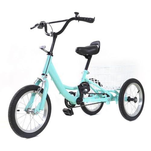 HINOPY 14 Zoll Kinder Dreirad, Single Speed 3 Räder Cruiser Bike Fahrrad Cruiser Mädchen & Jungen Cityräder Tricycle mit Einkaufskorb für 5-8 Jahre alt von HINOPY