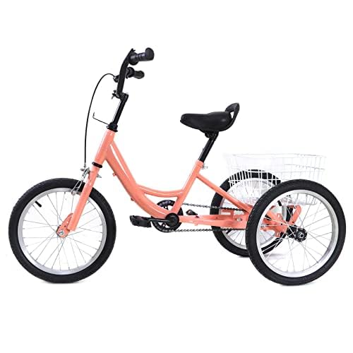 HINOPY 16 Zoll Dreirad, Kinderdreirad 3-Rad Fahrrad Cruiser Cityräder Tricycle mit Einkaufskorb für 7-10 Jahre Kinder, Hellorange von HINOPY