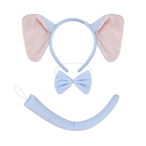 HIOPOIUYT 1/3/4pcs Elefant Kostüm Elefant Ohren Stirnband Schwanz Bowtie Tutus Rock Set Elefant Cosplay Kostümzubehör von HIOPOIUYT