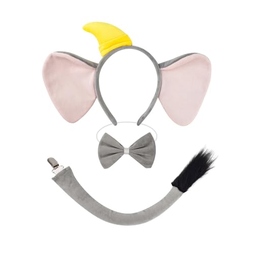 HIOPOIUYT 1/3/4pcs Elefant Kostüm Elefant Ohren Stirnband Schwanz Bowtie Tutus Rock Set Elefant Cosplay Kostümzubehör von HIOPOIUYT